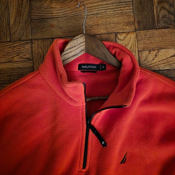NAUTICA 1/2 ZIP KNAP FLEECE PULLOVER JACKET RED/BLUE TRIM MENS SIZE M - Picture 1 of 6